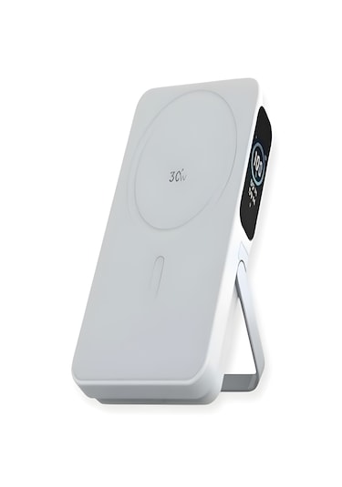 10000mah 30w Hızlı Şarjlı Dijital Göstergeli Taşınabilir Kablosuz Magsafe Powerbank Beyaz Beyaz