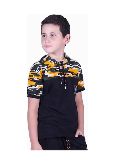 Markahit Kamuflaj Desenli T-shirt Erkek Çocuk Sarı