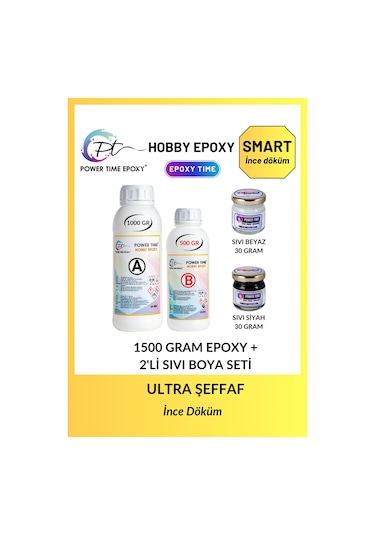 Hobby Epoxy Smart/ Şeffaf Epoksi Reçine Ince Döküm 1500 Gram + 2 Adet Sıvı Pigment Siyah Ve Beyaz