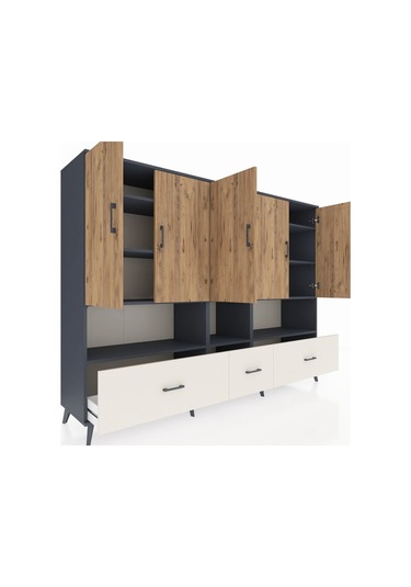 Hyperion Dolap 12 Raflı 3 Çekmeceli 5 Kapaklı 220x44x163 Antrasit Antrasit-çam/aytaşı