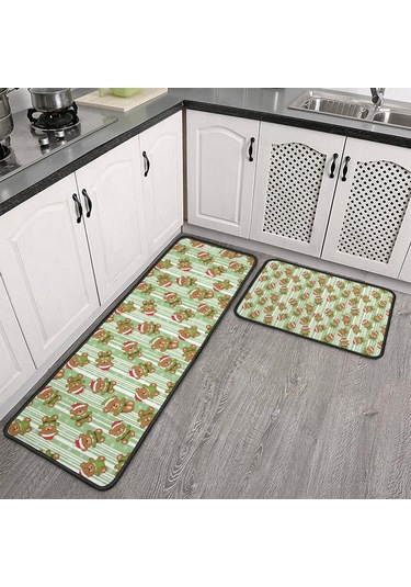 Noel Desenli 2'li Mutfak Matı, Anti-yorgunluk, Yastıklı Ve Kaymaz, Mutfak Ve Ofis İçin Noel Ayı Çizgili