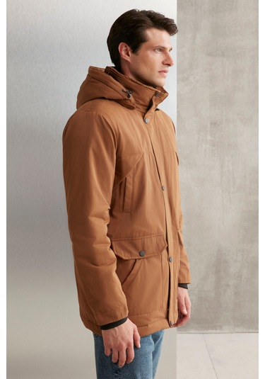 Gerardo Erkek Çok Kalın Su Ve Rüzgar Geçirmez Içi Astarlı Kapşonlu Outdoor Dış Giyim Taba Mont