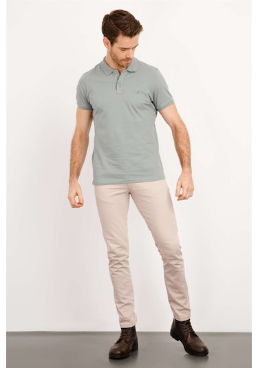 Erkek A.yesıl Modernfit / Dar Kalıp Polo Yaka Tişört-3976 Açık Yeşil
