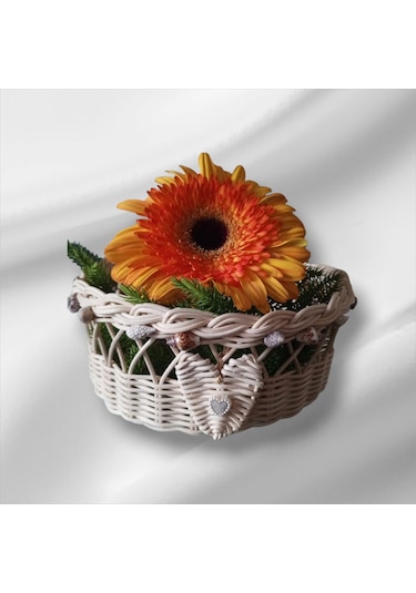 Bambu El Yapımı Çok Amaçlı Sepet Deniz Kabukları Arajmanlı 18 Cm Bej