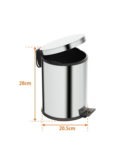 Aqua Bagno Basic Çöp Kovası - Pedallı 5 L, Parlak Krom Paslanmaz Krom