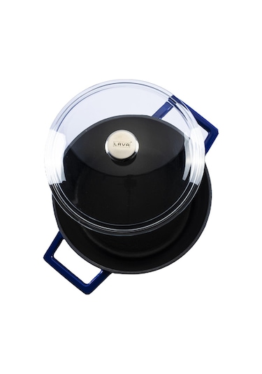 Lava Döküm Yuvarlak Tencere Cam Kapaklı Glaze 28 CM