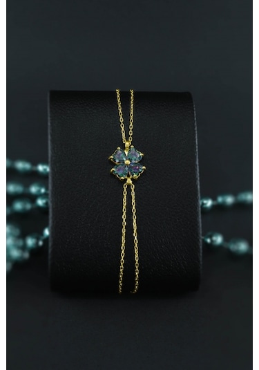 Parmas Design Mistik Topaz Yonca Kadın 925 Ayar Gümüş Ayarlanabilir Bileklik - Altın