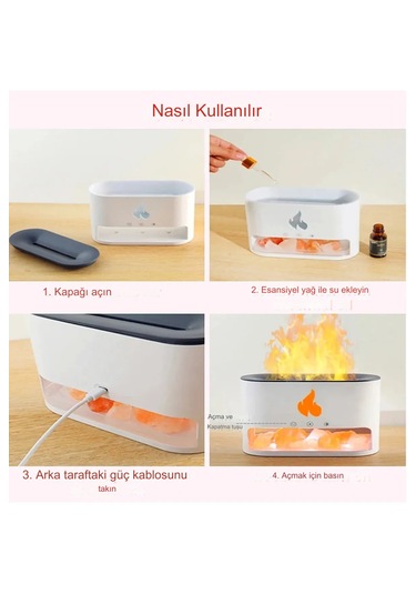 Şömine Hava Nemlendiricisi 4 Renkli Alevli Taşlı Buhar Makinesi