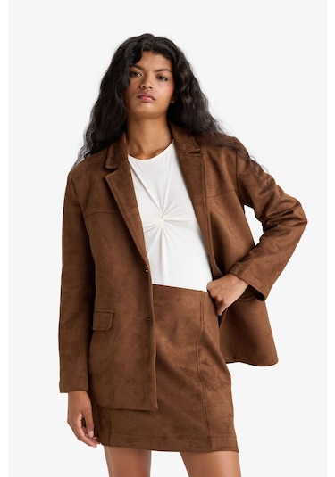 Defacto Regular Fit Ceket Yaka Süet Blazer Ceket E7236ax25aubn229 Kahve