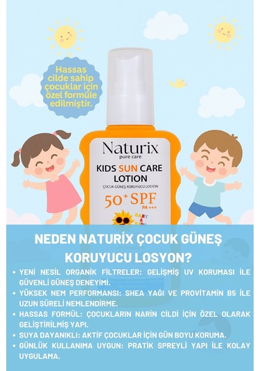 Çocuk Güneş Koruyucu Losyon Spf 50+ Pa+++ Yeni Nesil Koruma Ve Yoğun Nem - 200 Ml