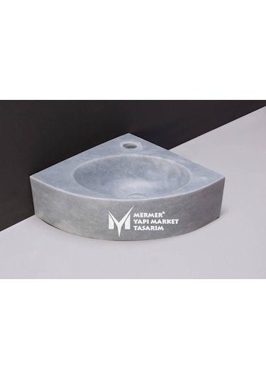 Afyon Gri Mermer Mini Köşe Lavabo - Batarya Çıkışlı