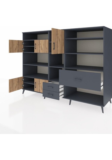 Kronos Dolap 13 Raflı 3 Çekmeceli 5 Kapaklı 220x59x163 Antrasit-ç Antrasit-çam/antrasit