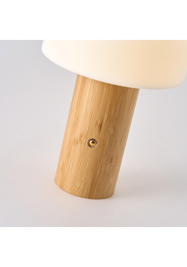 Olwa Ahşap Detaylı Pilli Kablosuz Dokunmatik Şarjlı Led Mantar Abajur Masa Lambası Ahşap
