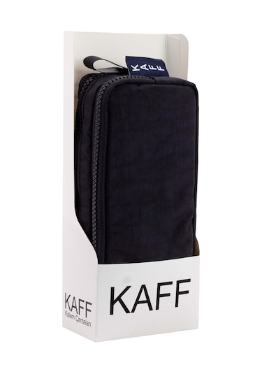 01105 Krinkıl Kumaş Yıkanabilir Çift Bölmeli Gözlü Kalemlik Kalem Kutusu - Siyah