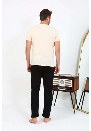 Akbeniz Erkek Kısa Kol Penye Pijama Takımı 6866 Krem Krem