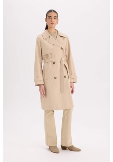 Defacto Su İtici Mevsimlik Trençkot Kruvaze Yaka Düğmeli Cepli Kemerli Apoletli A0593ax25spbn425 Kahve