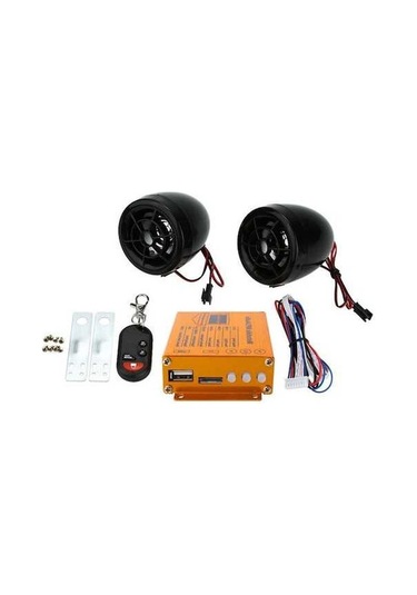 Moly Mp3 Çalar + Fm Radyo + Güvenlik Alarmı + Kablosuz Kumanda, Siyah 12v, 2x10w Motosiklete Uygun