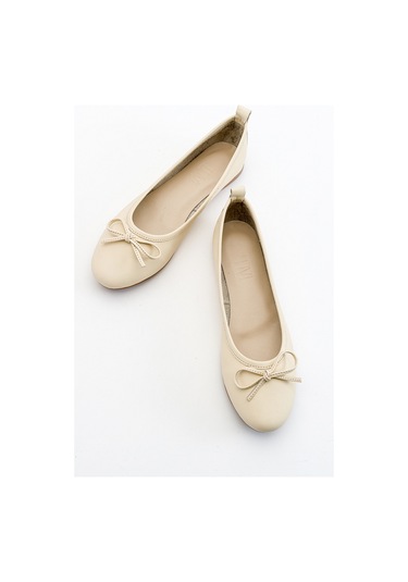 Luvishoes Hakiki Deri Kadın Babet Ayakkabı 01 Ekru Bej Ekru