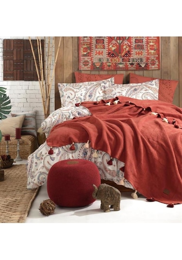 İyi Geceler İstanbul Boho Chic Çift Kişilik Battaniyeli Tarçın Nevresim Takımı Tarçın