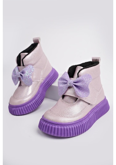 Muggo Nixie Garantili Kaymaz Taban Rahat Kalıp Cırtlı Ve Fiyonklu Çocuk Kışlık Bot Pudra