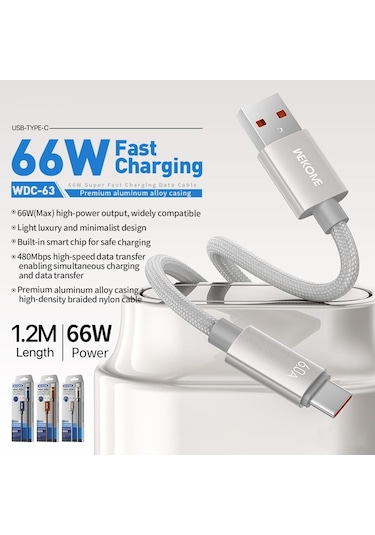 Wk Wdc-63a 66w Usb Tip-c Hızlı Şarj Veri Kablosu, Uzunluğu: 1.2m Siyah