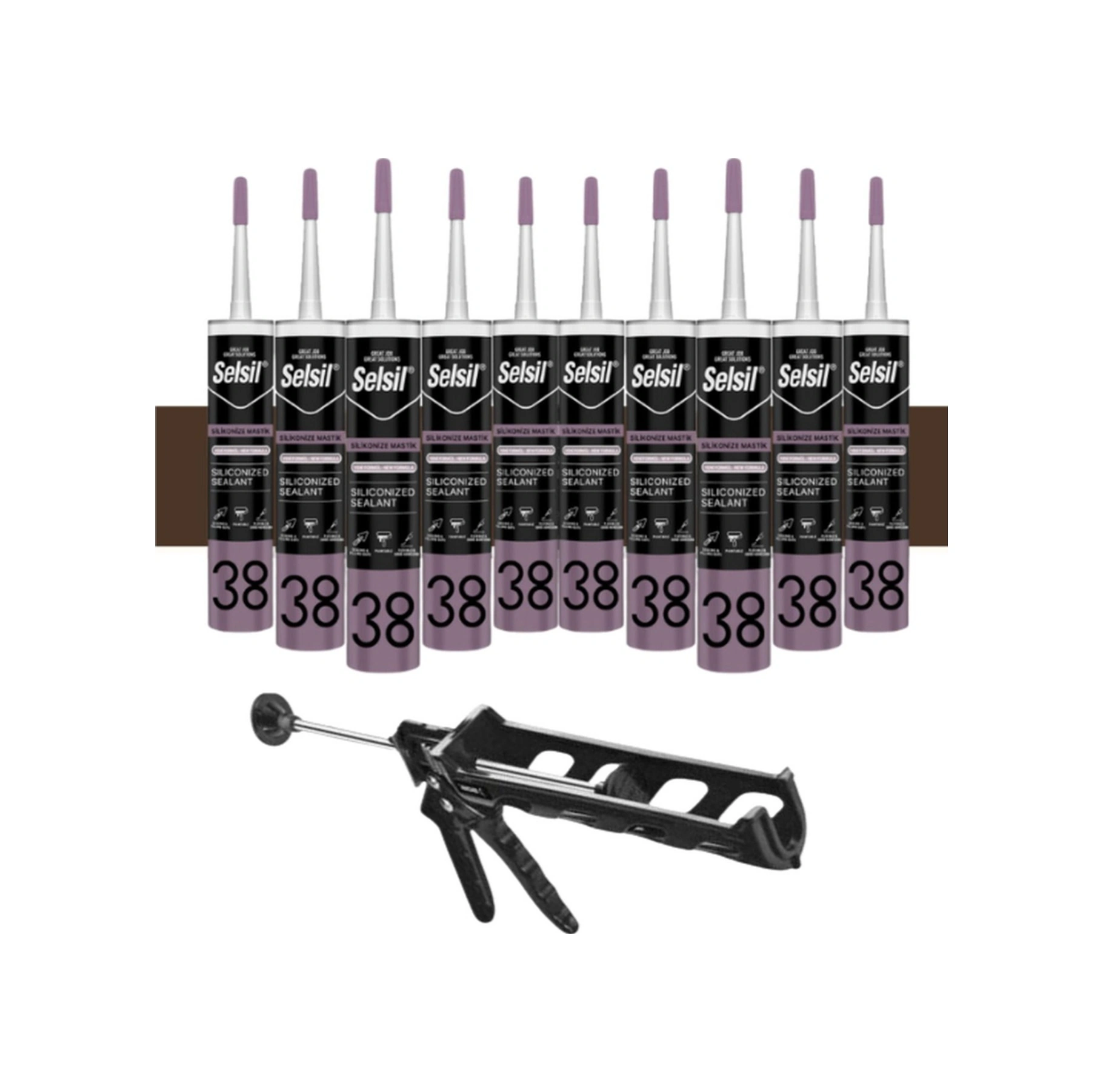 Selsil Silikonize Mastik 500 Gr K.kahverengi 10 Adet , Plastik Tabanca Kahverengi