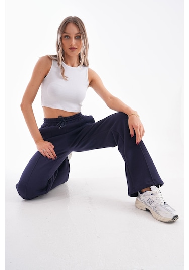 Kallima Çımalı Lacivert Kışlık Şardonlu Bol Paça Eşofman Lacivert