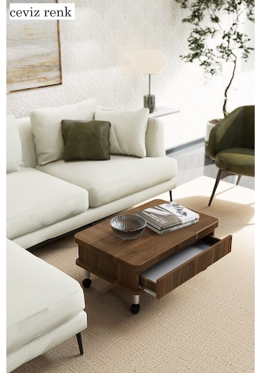 Oslo Akıllı Sehpa Tekerli Çekmeceli, Modern Yemek Masası