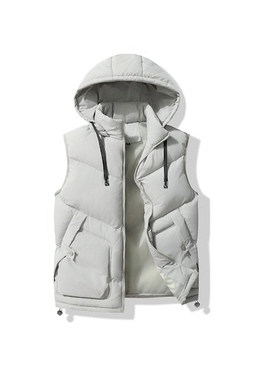 Yeni Erkek Kalın Dik Yaka Yelek Açık Gri