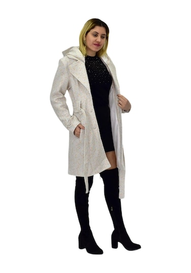 Kadın Pıtırcık Uzun Kaşe Kaban Bgl-st04122 Krem