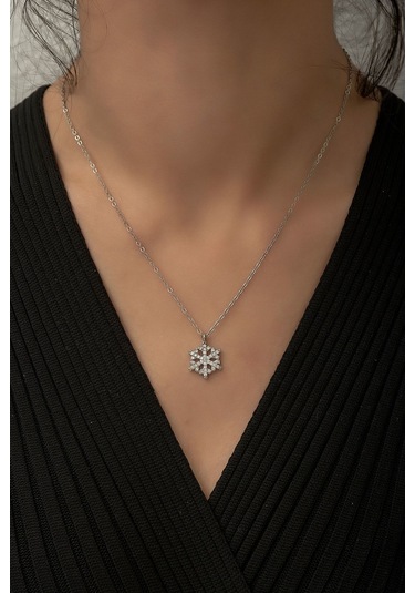 Ervanur Zirkon Taşlı Kar Tanesi Kolye Gümüş