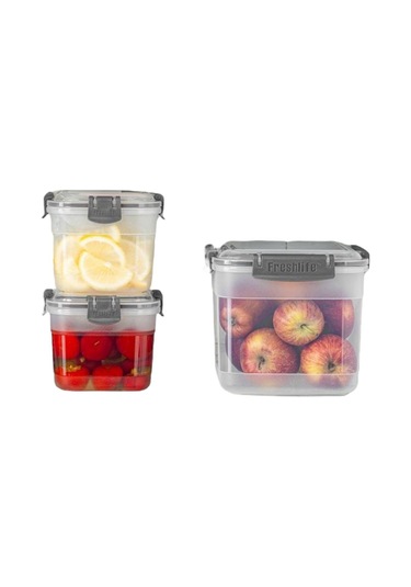 Toptanfoni 3'lü Kare Sızdırmaz Kapaklı Erzak Saklama Kabı Seti 0,300 Ml - 0,600 Ml - 1,200 Lt Pudra