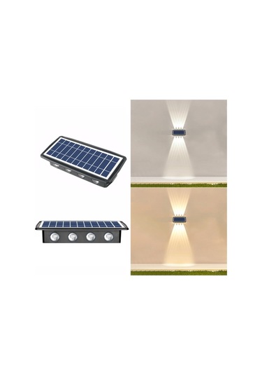 Cbtx Bahçe Aydınlatma 8led Solar Duvar Lambası Dış Mekan Suya Dayanıklı Yukarı Ve Aşağı Çift Başlı Spot Işıklar Beyaz + Sarı Sıcak Işık