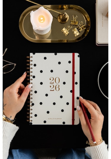 2026 Spiralli Günlük Ajanda 12 Aylık 17x24 Cm Puantiye Puantiye