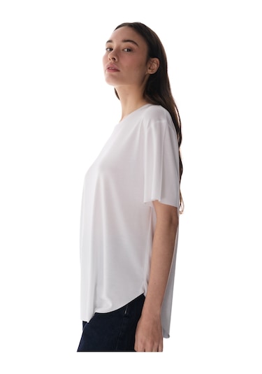 Penti Beyaz Bisiklet Yaka Oversize Modal T-Shirt