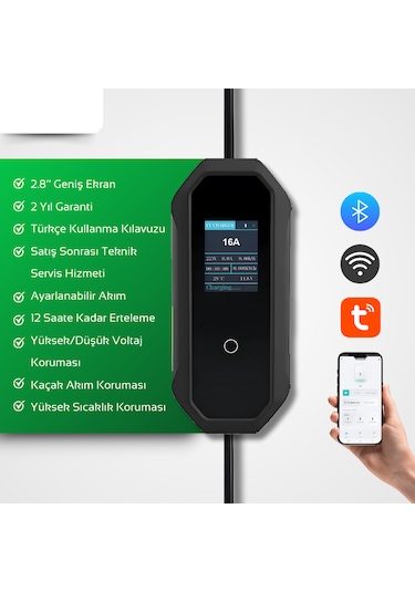 16A 3.5Kw Monofaze Schuko Fiş Taşınabilir Elektrikli Araç Şarj Cihazı 5 M Türkçe