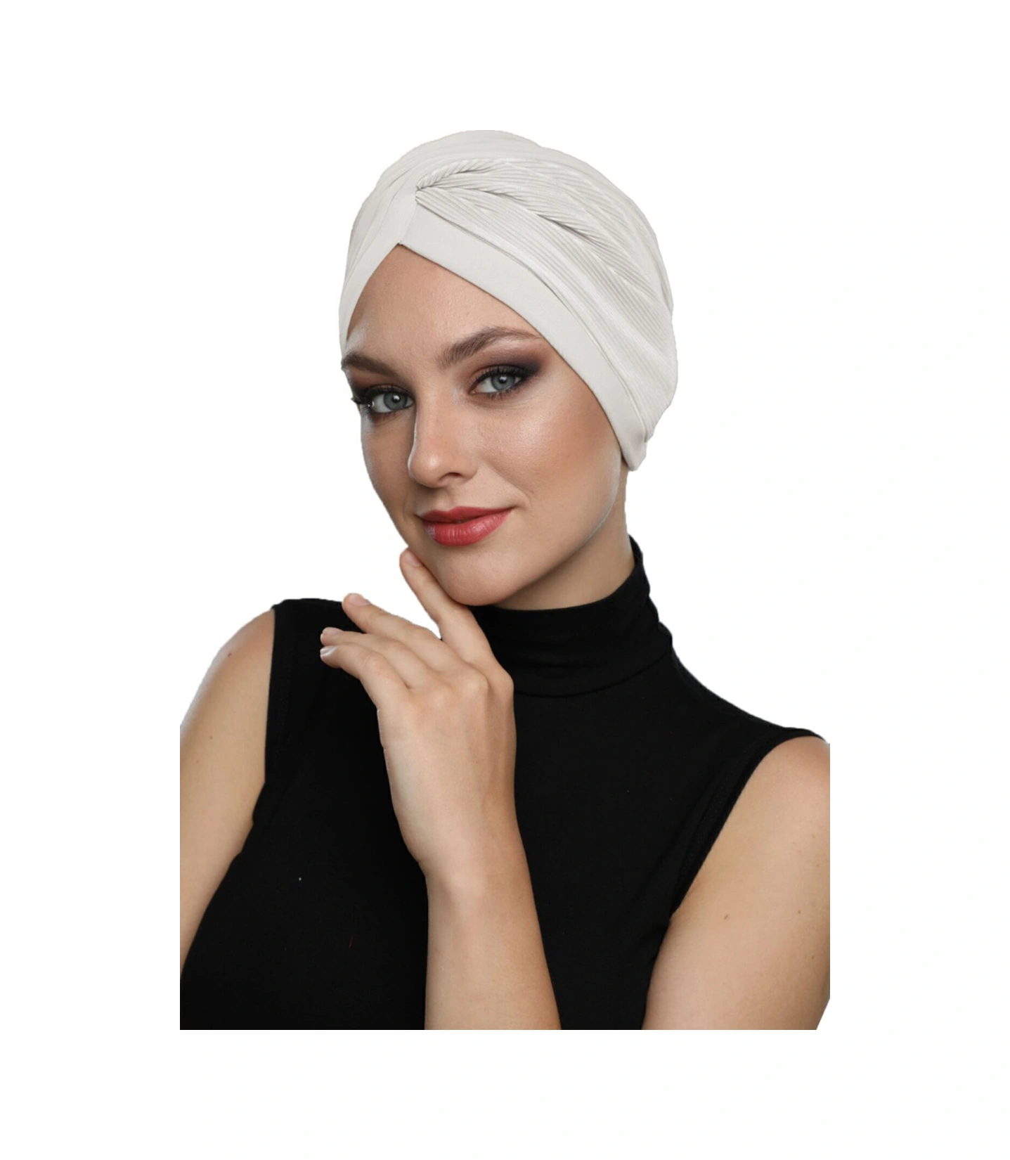 Çapraz Plise Astarlı Hazır Türban Ve Tesettür Bonesi Krem