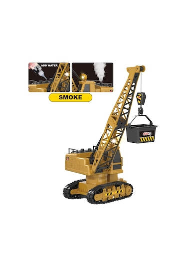 Şarjlı Işıklı Sesli Kumandalı Duman Atan 1:20 Ölçek Oyuncak Vinç Çok Renkli