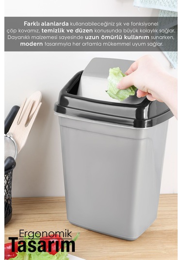 Kapaklı Plastik Çöp Kovası - Ev Ofis Banyo Mutfak Tezgah Üstü Çöp Kovası Gri 2,5 Litre Gri