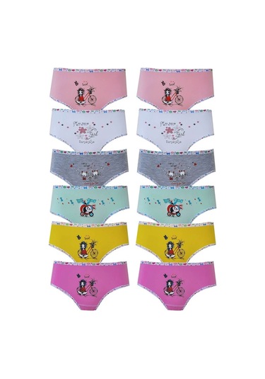Tutku İç Giyim Kız Çocuk Baskılı Renkli Külot Likralı Slip 12'li