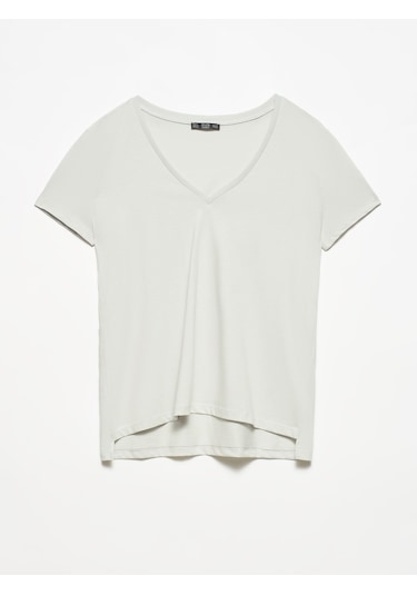 3470 V Yaka Basic T-Shirt-Gri - 513242003 Gri