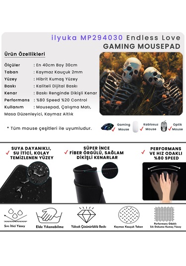 İlyuka 40x30cm Gaming Oyuncu Mousepad Endless Love Mp294030
