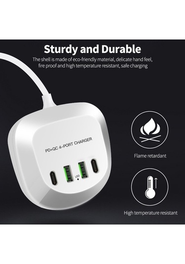 Novahub 4 Portlu Hızlı Şarj Cihazı - 2xpd+2xqc3.0, 40w, Geniş Voltaj, Beyaz, 100-240v, Kolay Kullanım