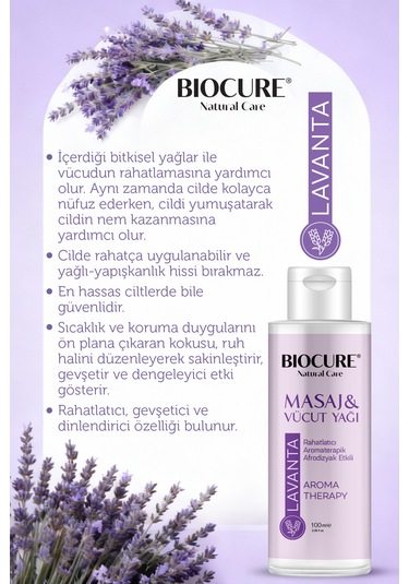 Biocure Lavanta Özlü Masaj ve Vücut Bakım Yağı 100 ML