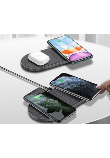 Monyee Gri 2'li Kablosuz Şarj Aleti, İphone Ve Samsung İçin Hızlı Şarj, 10w Çift Güç, Akıllı Kontrol, Hafif Tasarım
