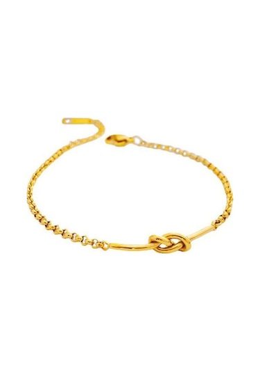 Flybuy 18 Ayar Altın Titanyum Çelik Bilezik Japon Kore Düğüm Kız Arkadaşları İçin Şık Sarı Altın