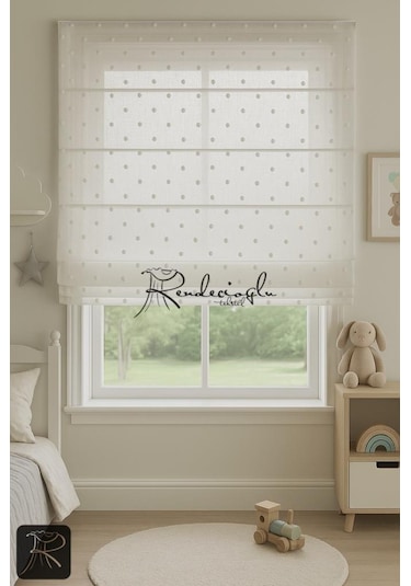 Tül Perde Püsküllü Katlamalı Mekanizmalı Sistem Keten Dokulu Ekru