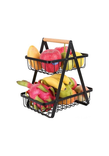 Wezone Siyah Çift Katlı Katlanabilir Demir Sepet, Mutfak Deriği, Meyve Sepeti, Ev İçin Konfor Ve Kolay Kullanım - Kc-sgl861 Siyah