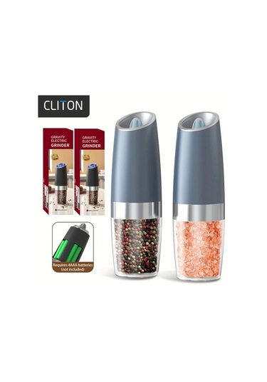 Topshop1 2 Adet Mavi Plastik Gövdeli Yerçekimi Aktifli Elektrikli Tuz Karabiber Değirmeni Otomatik Öğütme Led Işıklı Kolay Temizlenir Ahşap