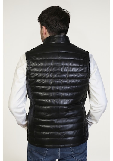 Derije Ramos Hakiki Deri Erkek Siyah Şişme Yelek